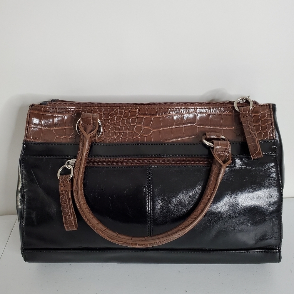 Giani Bernini Glazed Leather Satchel Florentine Large Bag Double Handle Office